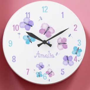 Personalisiert Pastell Butterfly Große Wanduhr