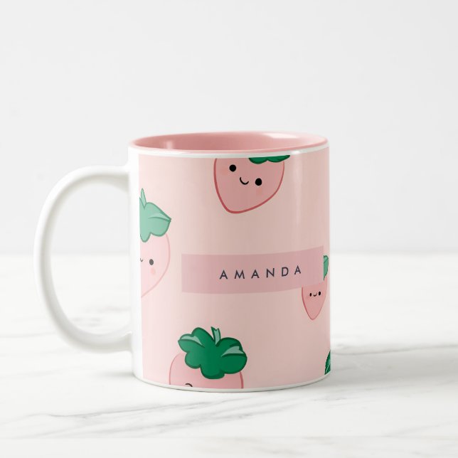 Personalisiert Pastell Niedlich Strawberry Muster Zweifarbige Tasse (Links)