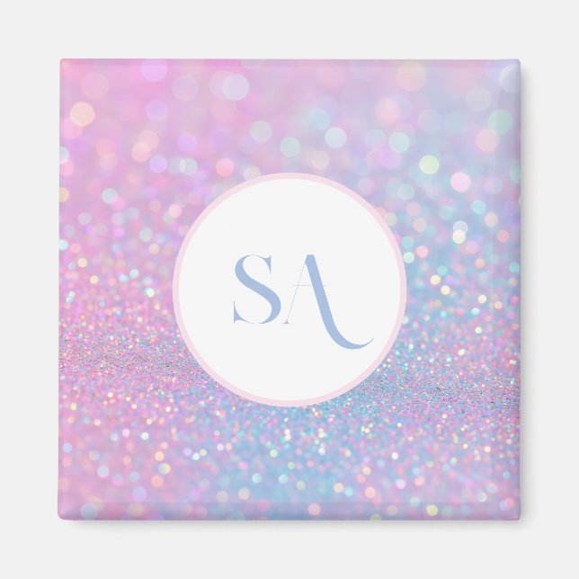 Personalisiert Pastell Pink Glitzer Magnet | Monog (Vorne)