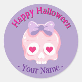 Personalisiert Pastell Pink Lila Skull Halloween Runder Aufkleber