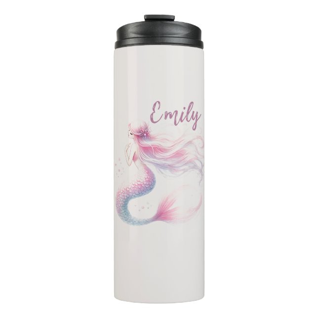 Personalisiert Pastell Pink Mermaid Thermal Tumble Thermosbecher (Vorderseite)