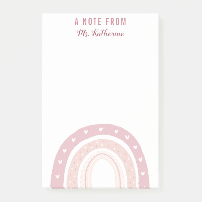 Personalisiert Pastell Pink Rainbow Calligraphy Post-it Klebezettel (Vorderseite)