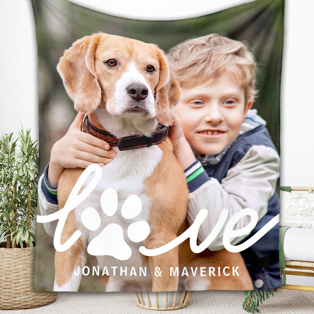 Personalisiert Paw LIEBE Einfaches Foto Hund Lover Fleecedecke (Von Creator hochgeladen)