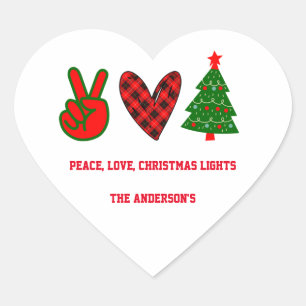 Personalisiert Peace Liebe Christmas Lights Green  Herz-Aufkleber