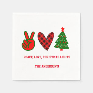 Personalisiert Peace Liebe Christmas Lights Green Serviette