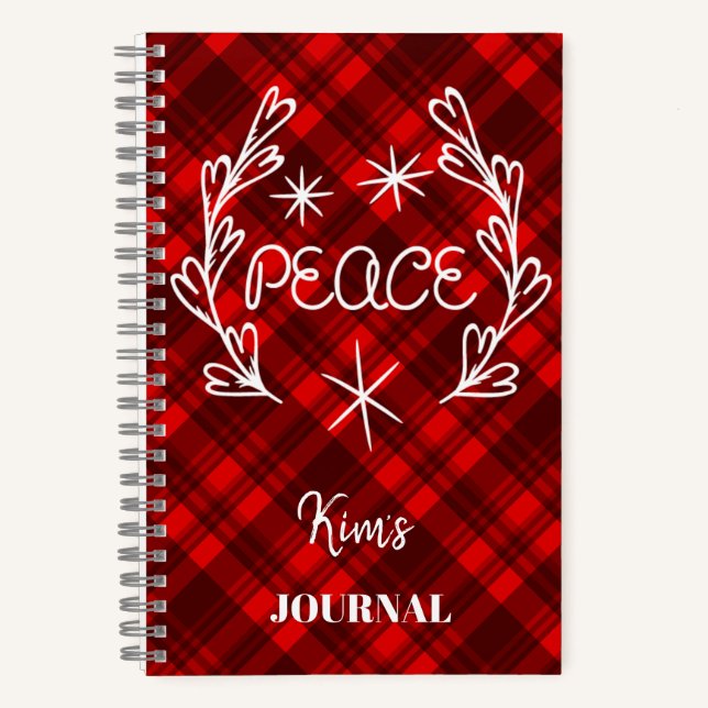 Personalisiert Peace Red Kariert Holiday Journal Notizbuch (Vorderseite)