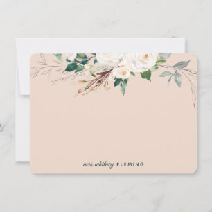 Personalisiert Peach Floral Watercolor Grüne Frau. Mitteilungskarte