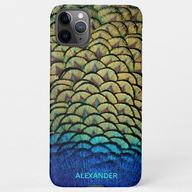 Personalisiert Peacock Blue Feather benannt iPhone Hülle (Rückseite)