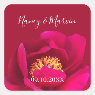 Personalisiert Peony Rose Ruby Red 40 Jahre Jubilä Quadratischer Aufkleber