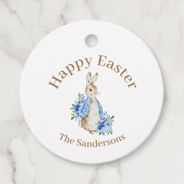 Personalisiert Peter Rabbit Wasserfarbenfroher Ost Geschenkanhänger (Vorderseite)