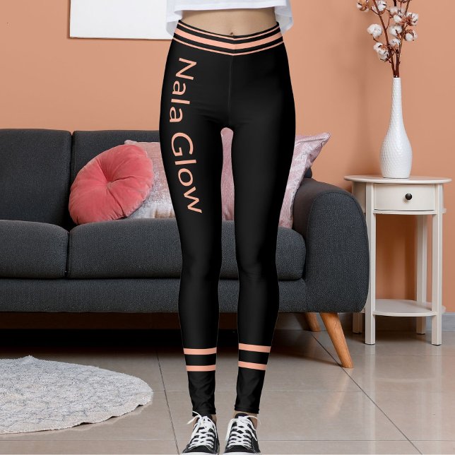 Personalisiert Pfirsichschwarz Streifen Name der K Leggings (Von Creator hochgeladen)