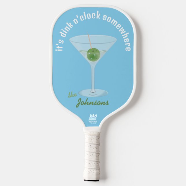 Personalisiert Pickle Martini Dink O'Clock - Blau Pickleball Schläger (Rückseite)