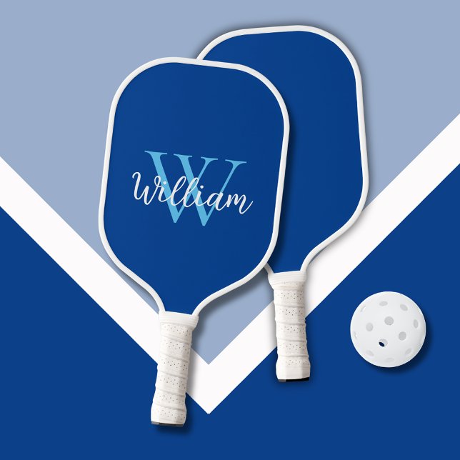 Personalisiert Pickleball Schläger (Blue monogram script name Pickleball Paddle)