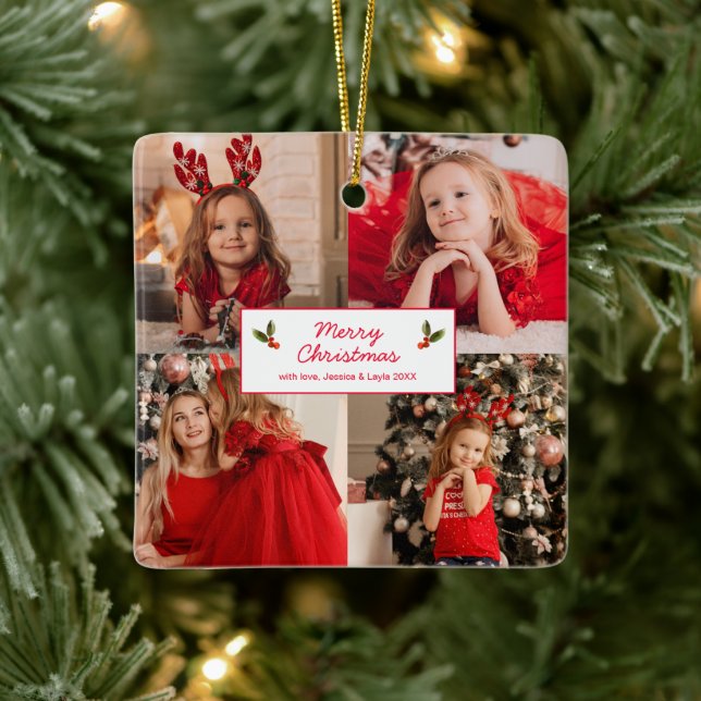 Personalisiert Picture Collage Foto Weihnachten Keramikornament (Baum)