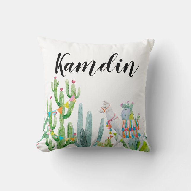 Personalisiert Pillow Boho Llama Bohemisch Cacti D Kissen (Vorderseite)