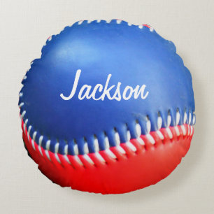 Personalisiert Pillow Red White Blue Baseball Rundes Kissen