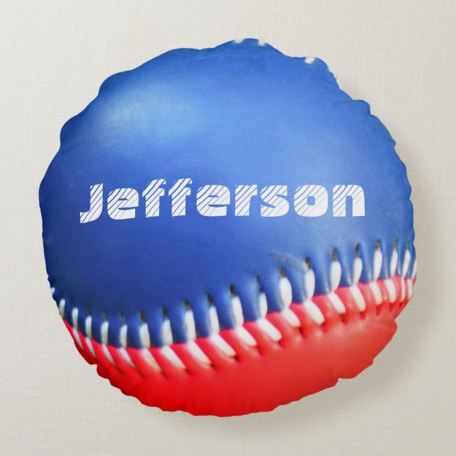 Personalisiert Pillow Red White Blue Baseball Rundes Kissen (Rückseite)