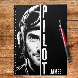 Personalisiert, Pilot-Gesicht, Comic, Schwarz und Notizblock