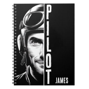 Personalisiert, Piloten Gesicht, Comic, Schwarz un Notizblock