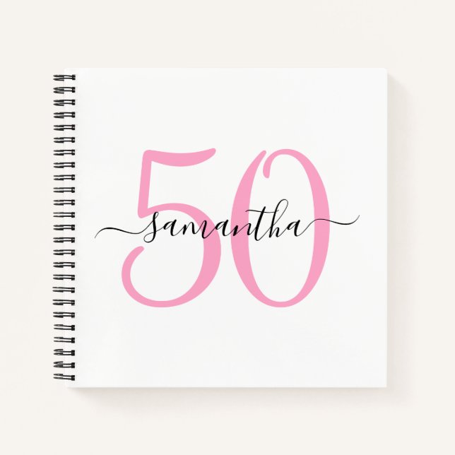 Personalisiert Pink 50. Geburtstag Gästebuch Notizbuch (Vorderseite)