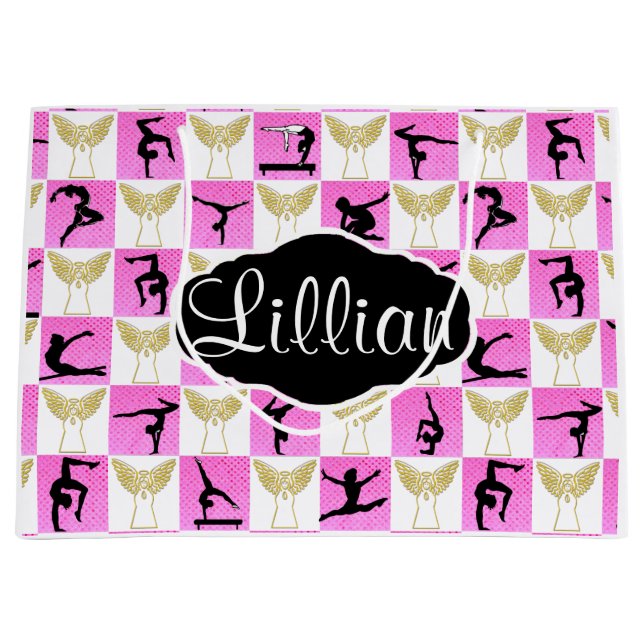 PERSONALISIERT PINK ANGEL GYMNAST CHRISTMAS GIFT B GROßE GESCHENKTÜTE (Vorderseite)