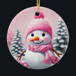 Personalisiert Pink Baby Christmas Snowman Keramik Ornament<br><div class="desc">Personalisiert Pink Baby Christmas Snowman</div>