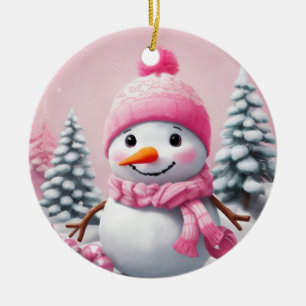 Personalisiert Pink Baby Christmas Snowman Keramik Ornament