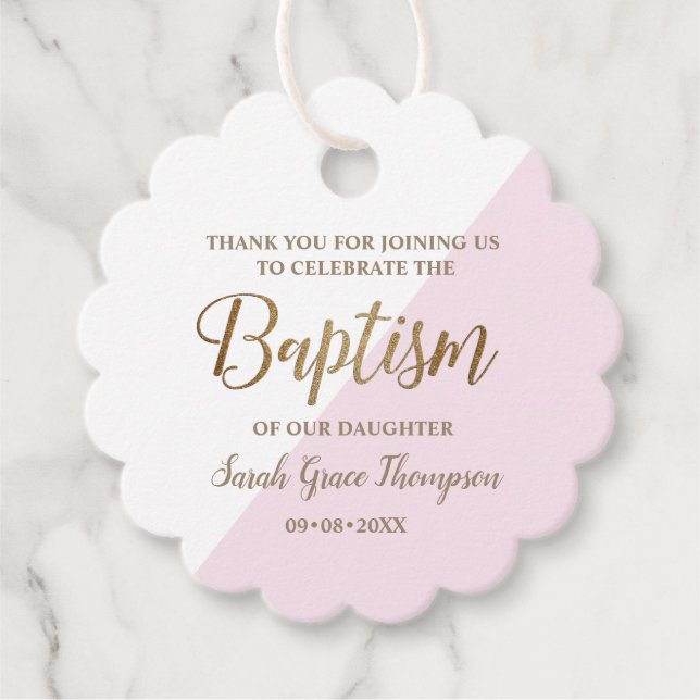 Personalisiert Pink Baby Taufe danke Geschenkanhänger (Vorderseite)