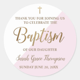 Personalisiert Pink Baby Taufe danke Runder Aufkleber
