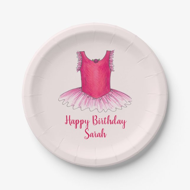 Personalisiert Pink Ballerina Geburtstag Tutu Pappteller (Vorderseite)