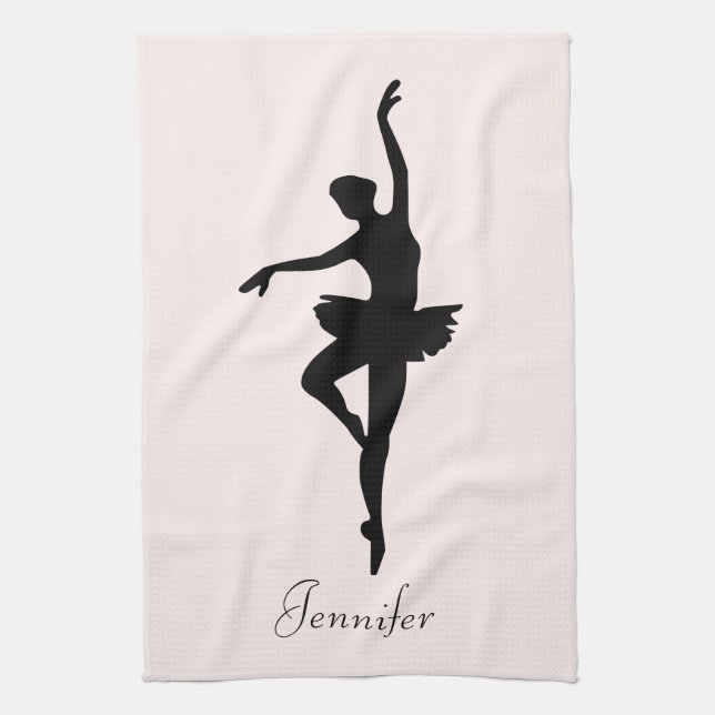 Personalisiert Pink Ballerina Tanz Silhouette Geschirrtuch (Vertikal)