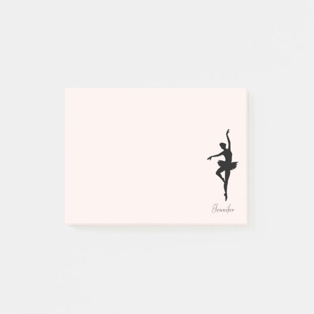 Personalisiert Pink Ballerina Tanz Silhouette Post-it Klebezettel (Vorderseite)