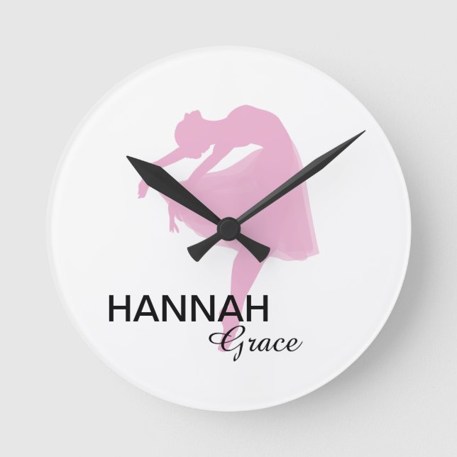 Personalisiert Pink Ballerina Wall Clock Runde Wanduhr (Vorderseite)