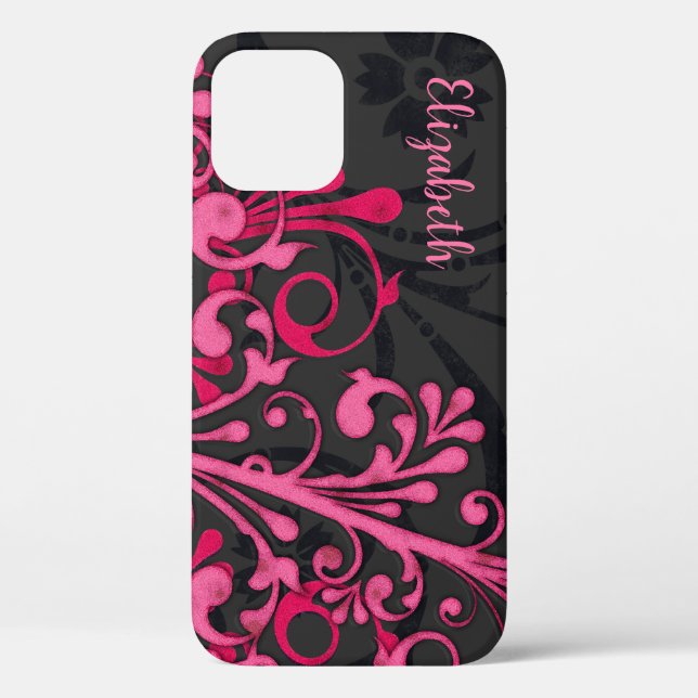 Personalisiert Pink Black Floral Case-Mate iPhone Hülle (Rückseite)
