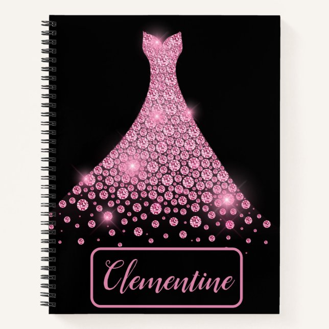 Personalisiert Pink Black Glitzer Goebook Notizbuch (Vorderseite)