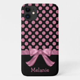 Personalisiert Pink Black Polka Dot Ribbon Bow Case-Mate iPhone Hülle