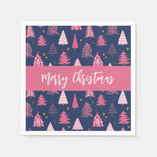 Personalisiert Pink Blue Christmas Tree Muster Serviette