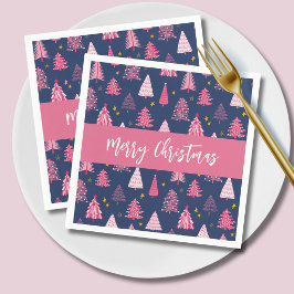Personalisiert Pink Blue Christmas Tree Muster Serviette
