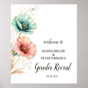 Personalisiert Pink Blue Floral Baby Dusche Empfan Poster