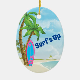 Personalisiert Pink Blue Surfboard Weihnachten Keramik Ornament