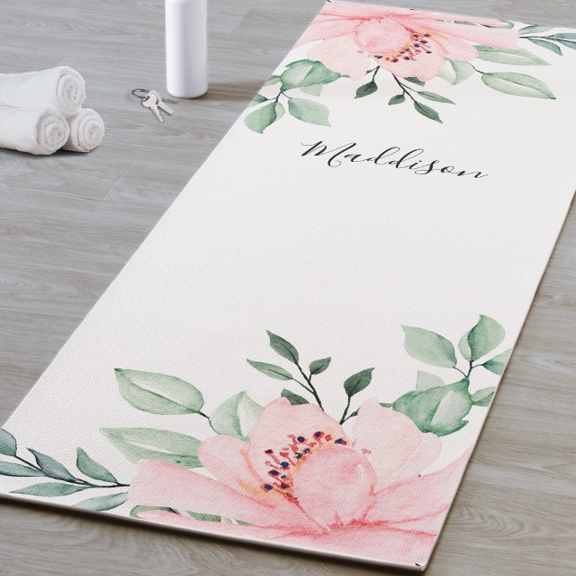 Personalisiert Pink Blume Yoga Mat Yogamatte (Pink Flower Yoga Mat)