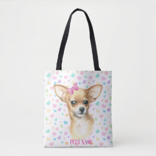 Personalisiert Pink Bow Chihuahua Tote Bag