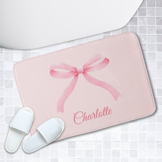 Personalisiert Pink Bow Coquette Girly Bathmat Badematte (Personalized Pink Bow Coquette Girly Bathmat)