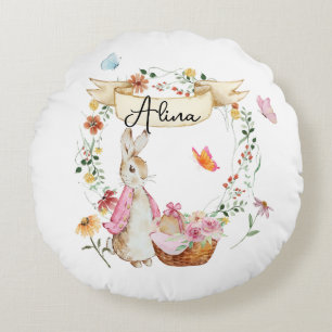 Personalisiert Pink Bunny Osterfarben Rundes Kissen