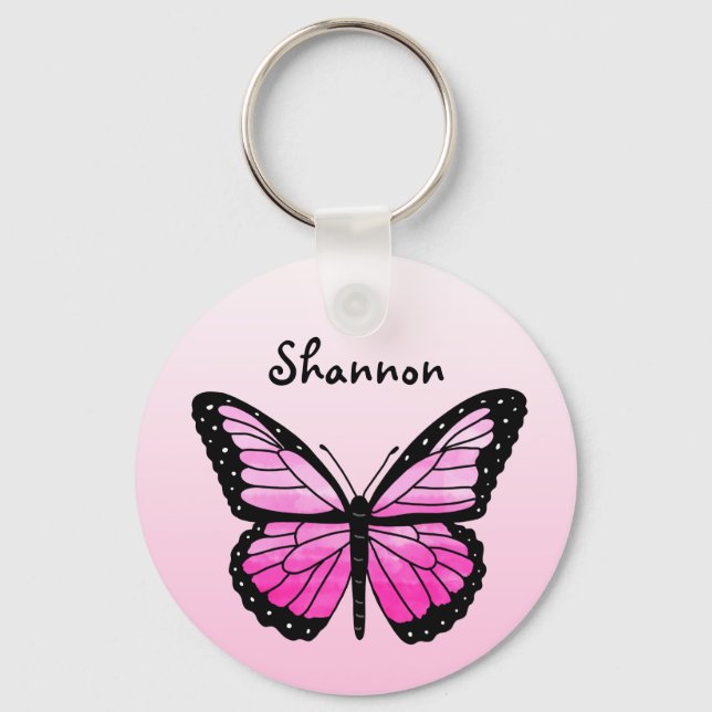 Personalisiert Pink Butterfly Schlüsselanhänger (Vorderseite)
