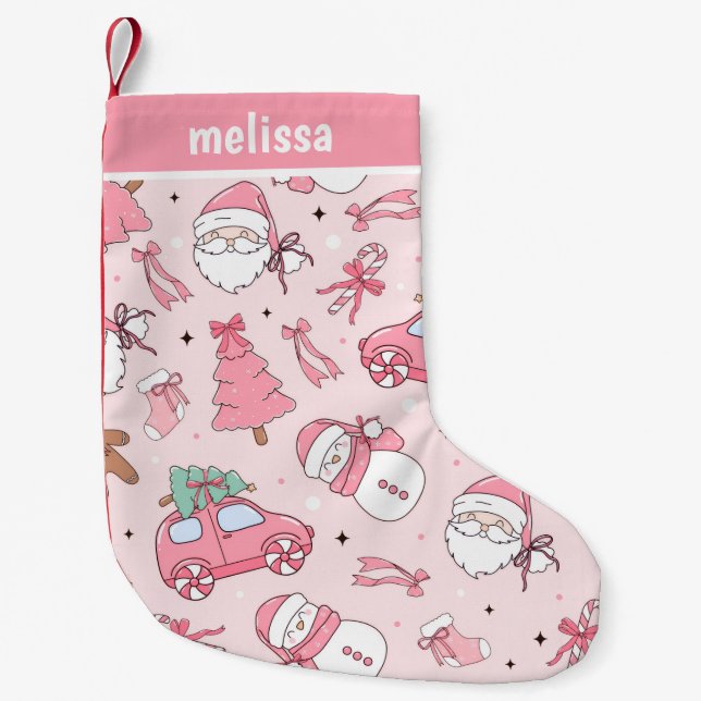 Personalisiert Pink Christmas Kleiner Weihnachtsstrumpf (Vorderseite)