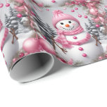 Personalisiert Pink Christmas Snowman Geschenkpapier<br><div class="desc">Personalisiert Pink Christmas Snowman</div>