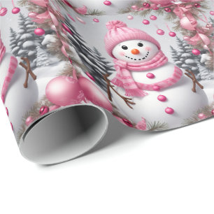 Personalisiert Pink Christmas Snowman Geschenkpapier