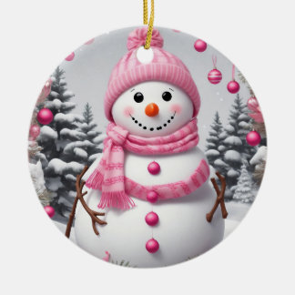 Personalisiert Pink Christmas Snowman Keramik Ornament
