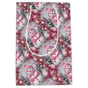 Personalisiert Pink Christmas Snowman Mittlere Geschenktüte